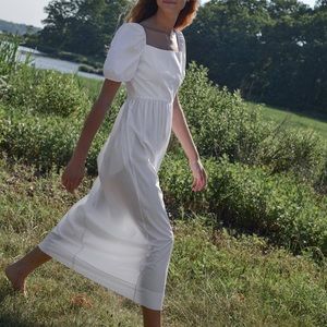NWT Coco Shop short-sleeve maxi dress in white poplin in XS - Bridal Boho